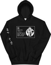 a black hoodie with an image of a man and a woman